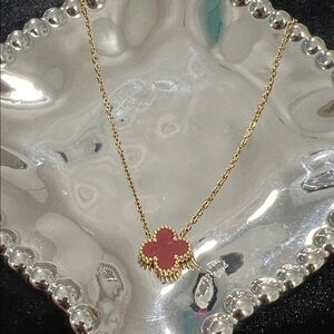 Elegant Gold and Red Clover Pendant Necklace